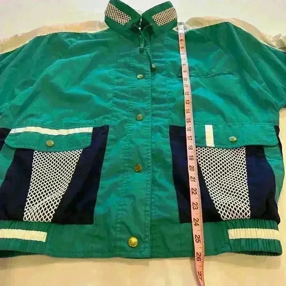Vintage 80's Wind Breaker Teal White Navy Nautical Miami Vice Sz Med‎ - Picture 7 of 9